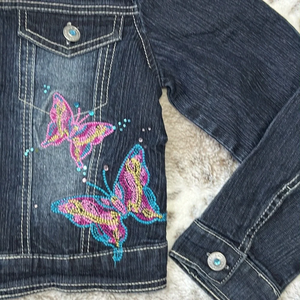Arizona jean jacket girls size 7 embroidered butterfly rhinestones girlhoodcore